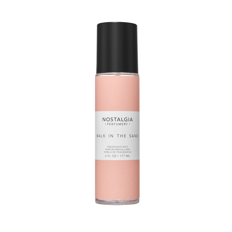 Walk in the Sand Fragrance mist in pink bottle with black cap 
