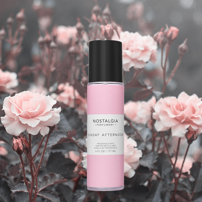 Sunday afternoon body mist with pink roses background
