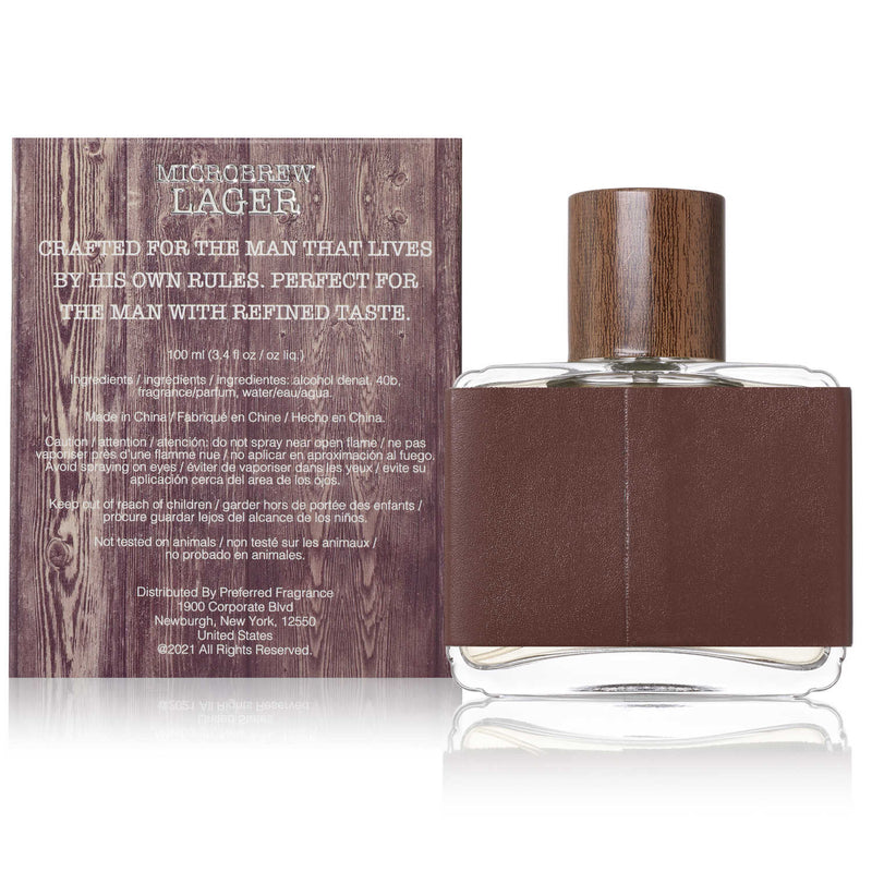 Micro brew lager cologne with vegan leather bottle