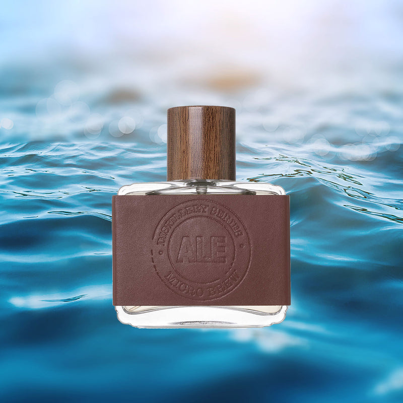 sea cologne ale bottle over the sea blue waves leather vegan bottle